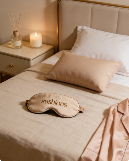 Champagne Satin Embroidered Sleep Eye Mask