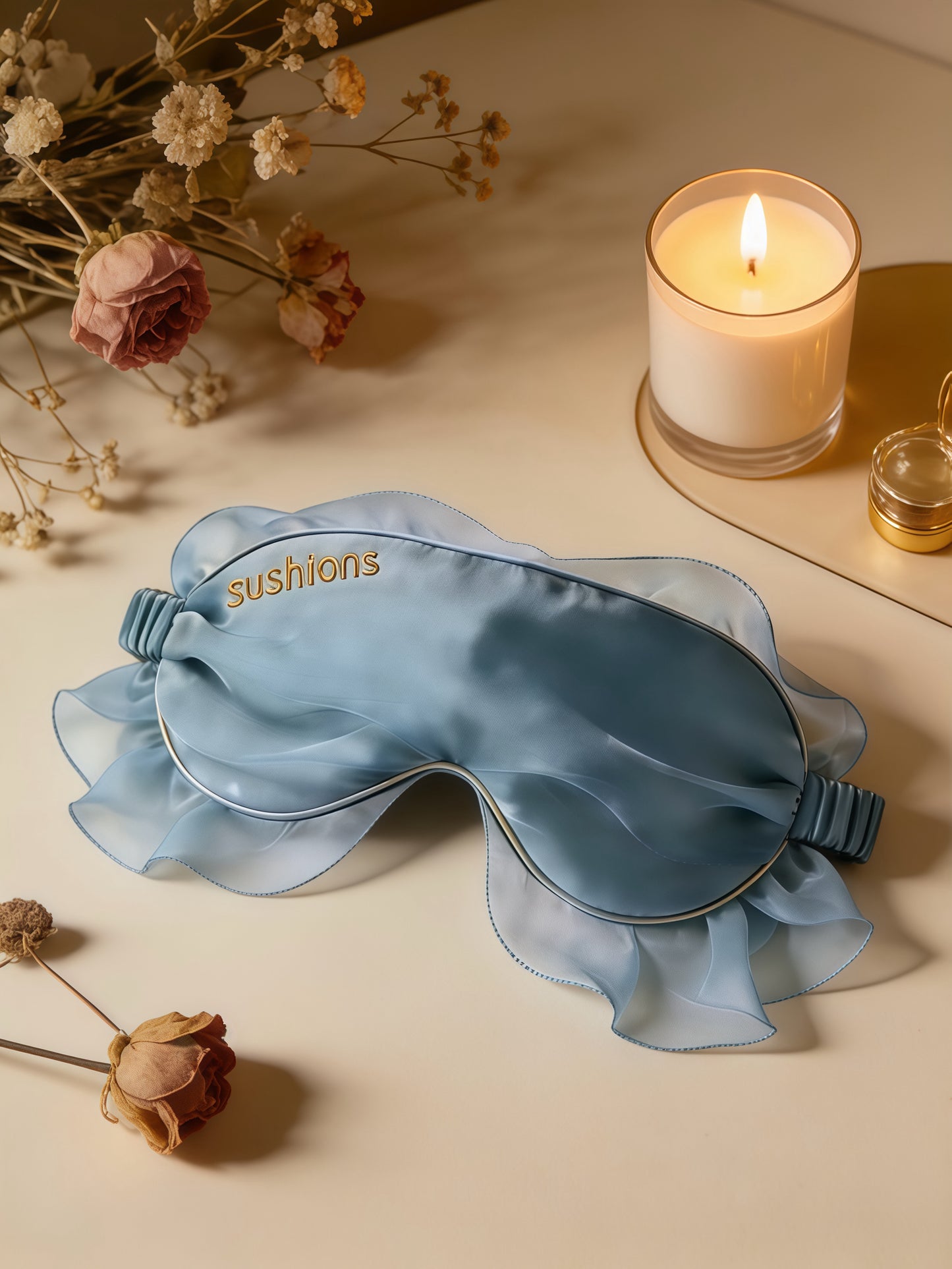 Sushions Powder Blue Ruffle Silk Eye Rest Mask (Creative Collection)