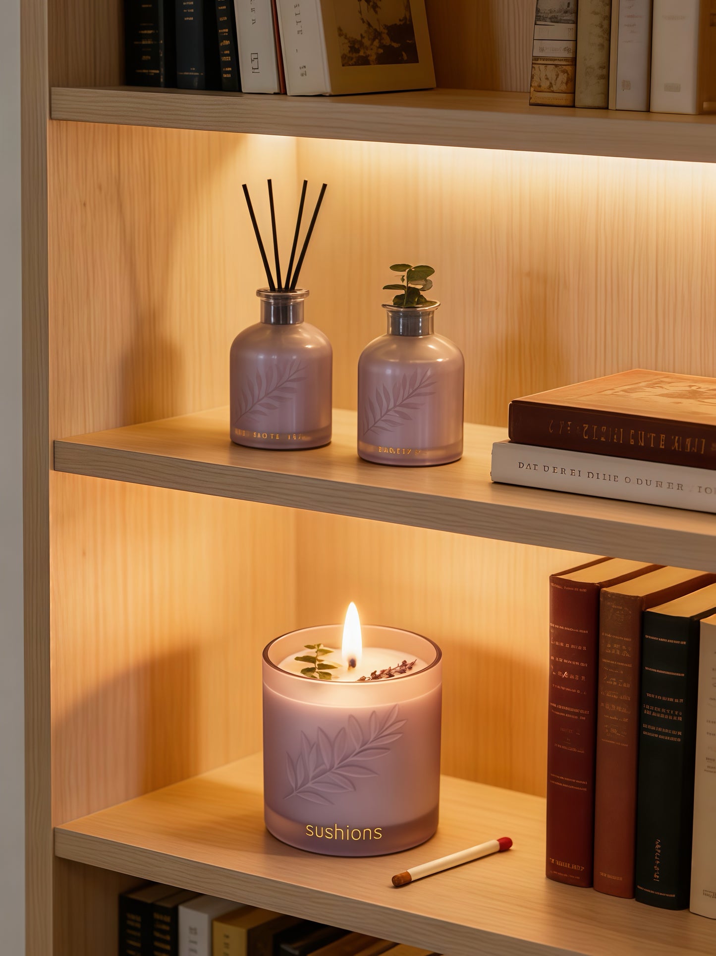 Lavender Foliage Frosted Glass Jelly Candle