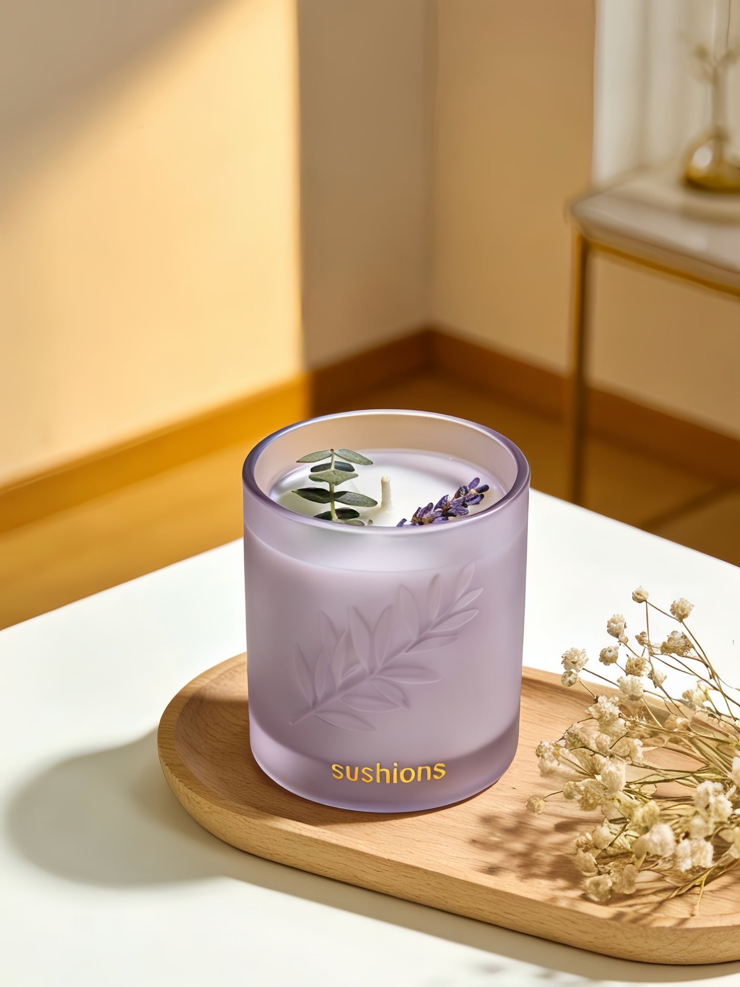 Lavender Foliage Frosted Glass Jelly Candle